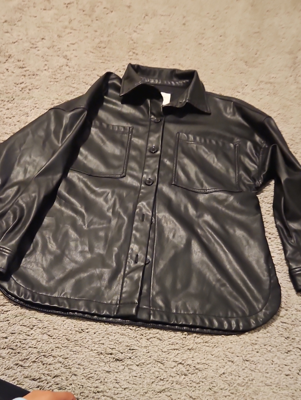 Celebrity Pink Black Faux Leather Shirt Jacket
